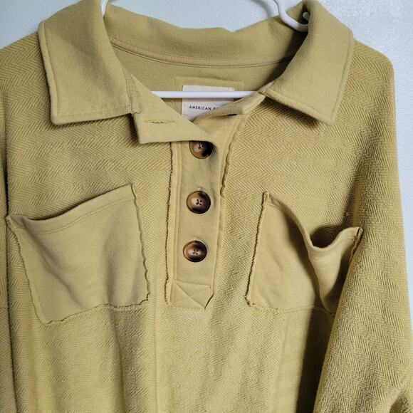 American Eagle AE Women's Large Textured Henly Sweatshirt Green Shirt - Picture 4 of 9